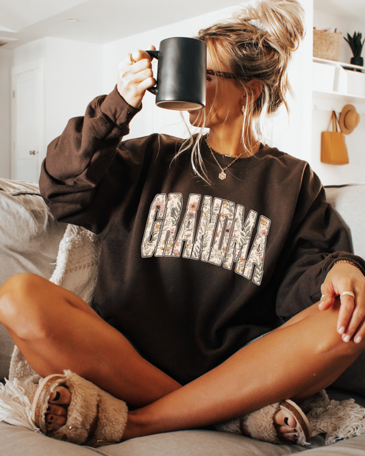 Floral GRANDMA Chocolate Brown Crewneck || MADE TO ORDER ||