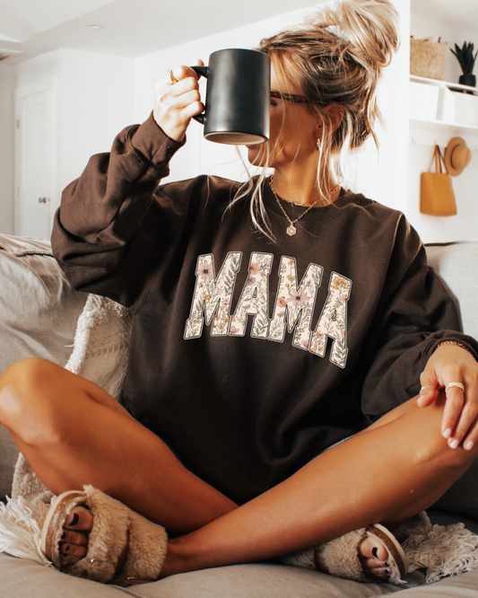Floral MAMA Chocolate Brown Crewneck || MADE TO ORDER ||