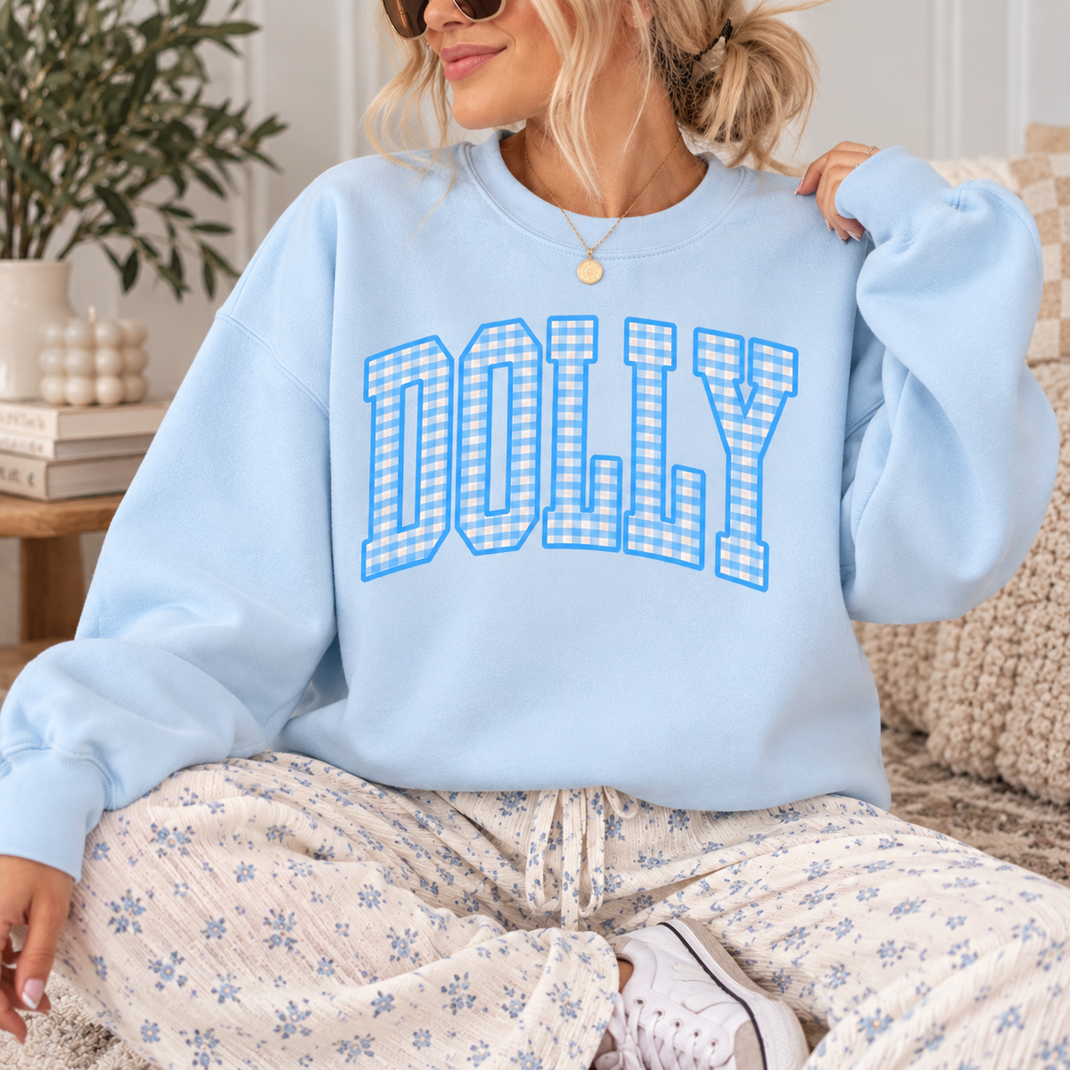 Dolly Blue Gingham Crewneck / Tee || MADE TO ORDER ||