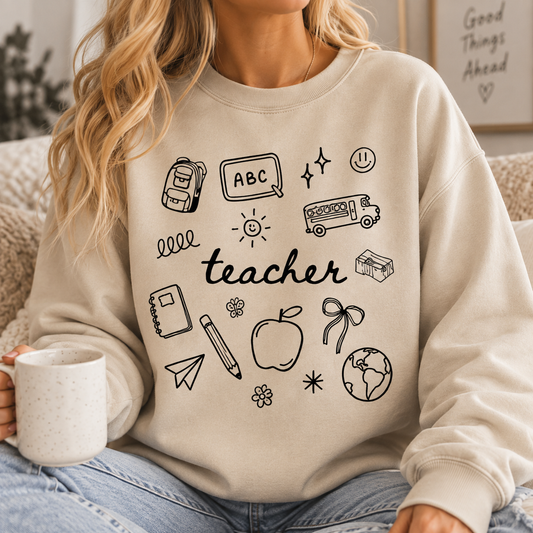 Teacher Doodle Crewneck || MADE TO ORDER ||