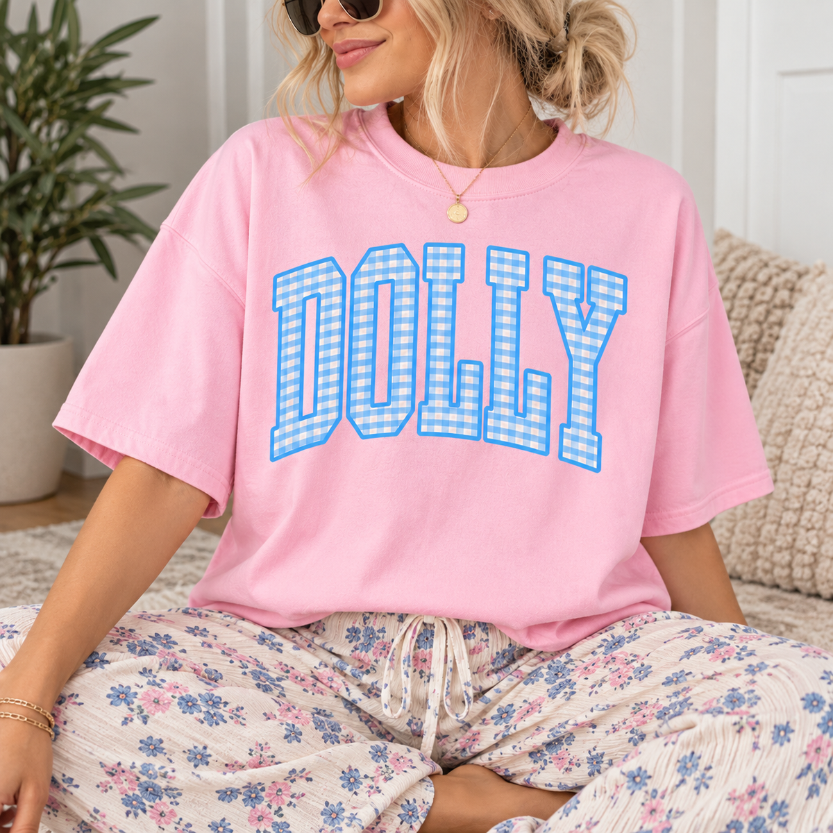 Dolly Blue Gingham Crewneck / Tee || MADE TO ORDER ||